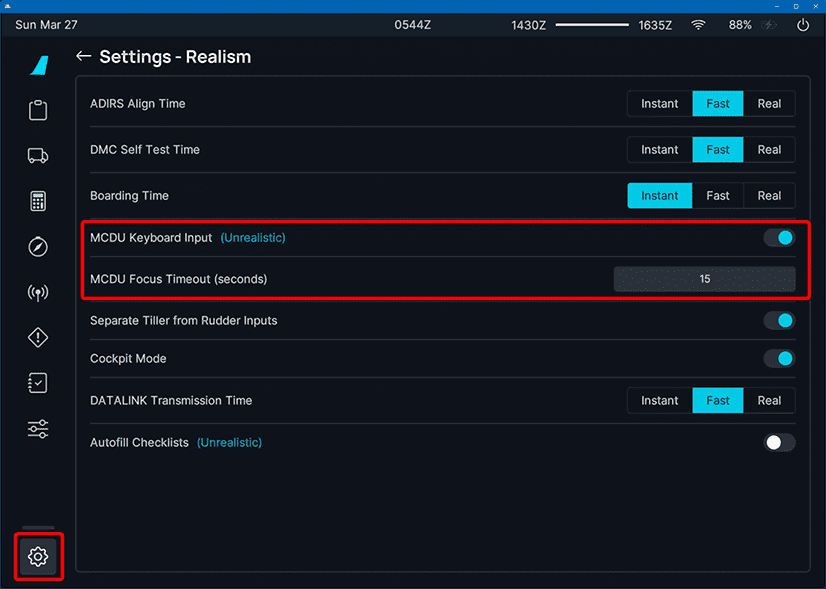 EFB Settings for MCDU Keyboard